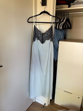 wild fable Light Blue Slip Dress with Black Lace